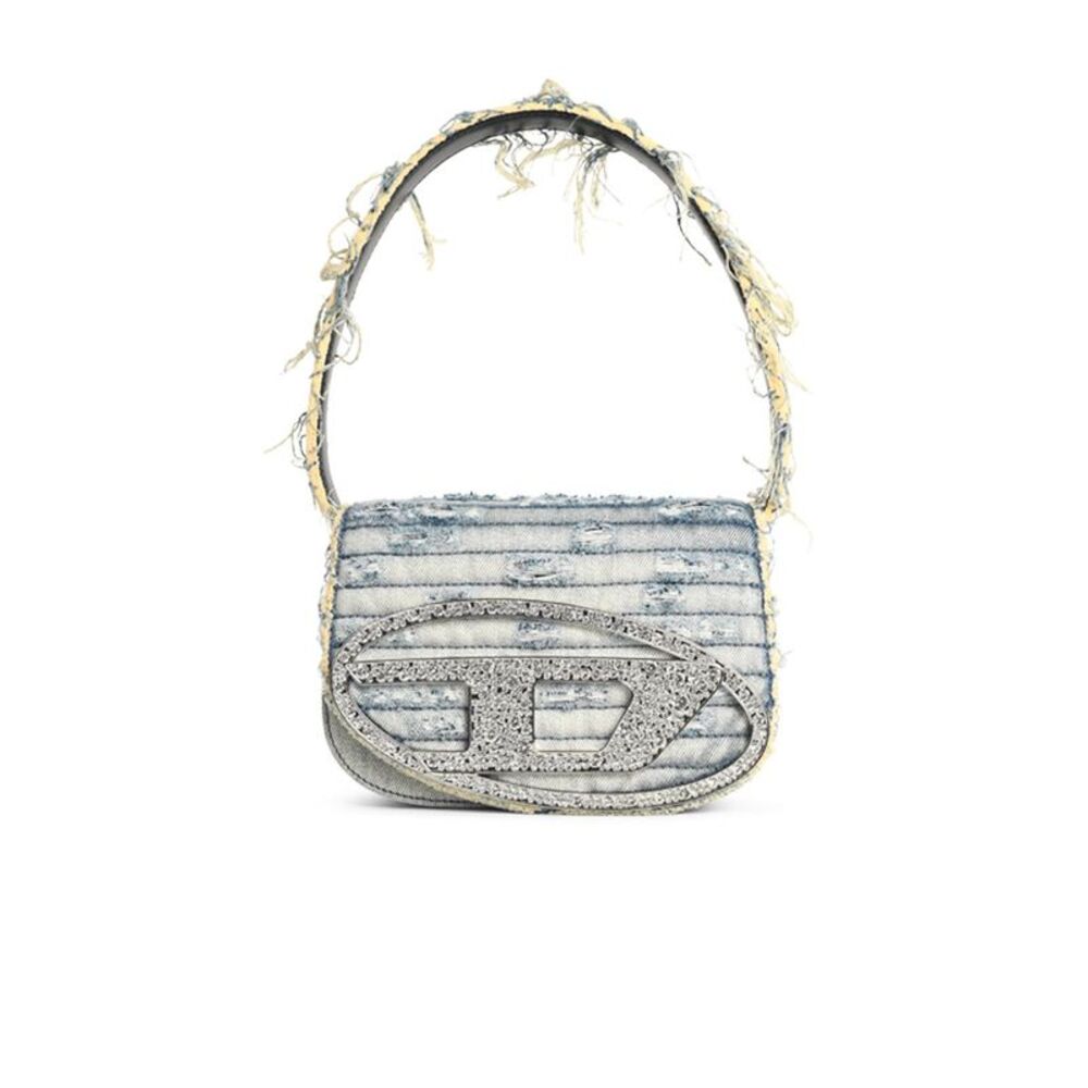 Diesel '1Dr' Shoulder Bag In Light Blue Leather And Tela Women